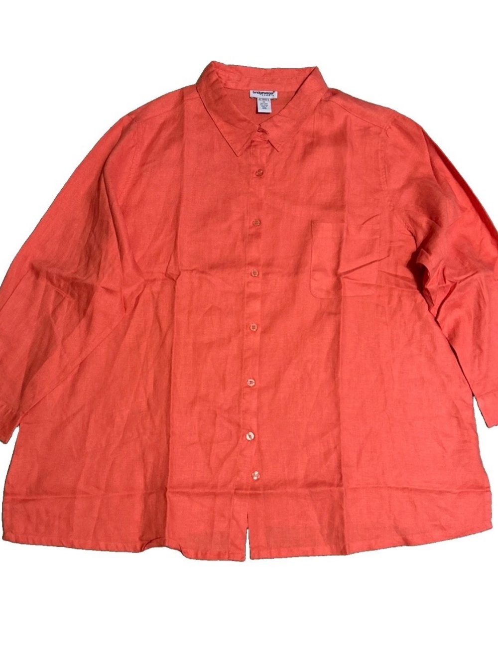Bridgewater Studio 100% Linen Shirt Women’s 3X Coral Button Front 3/4 Sleeve
